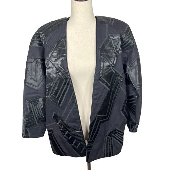 VINTAGE GIRASOL Handmade Mexican Folk Art Jacket Black Sz M EUC - Picture 1 of 6